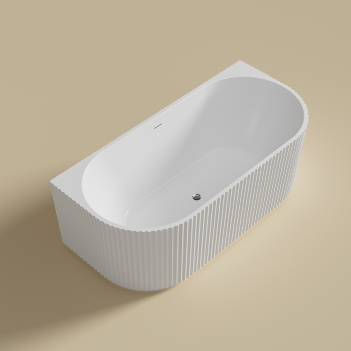BINGIE Fluted Skirt Back to Wall Bath with Overflow - Gloss White 1500x750