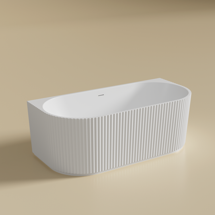 BINGIE Fluted Skirt Back to Wall Bath with Overflow - Matte White 1500x750
