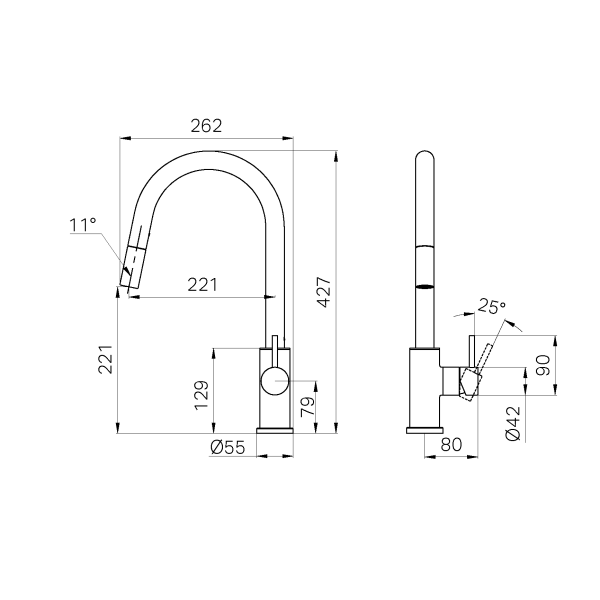 Dolce II Pull Out Sink Mixer Gun Metal