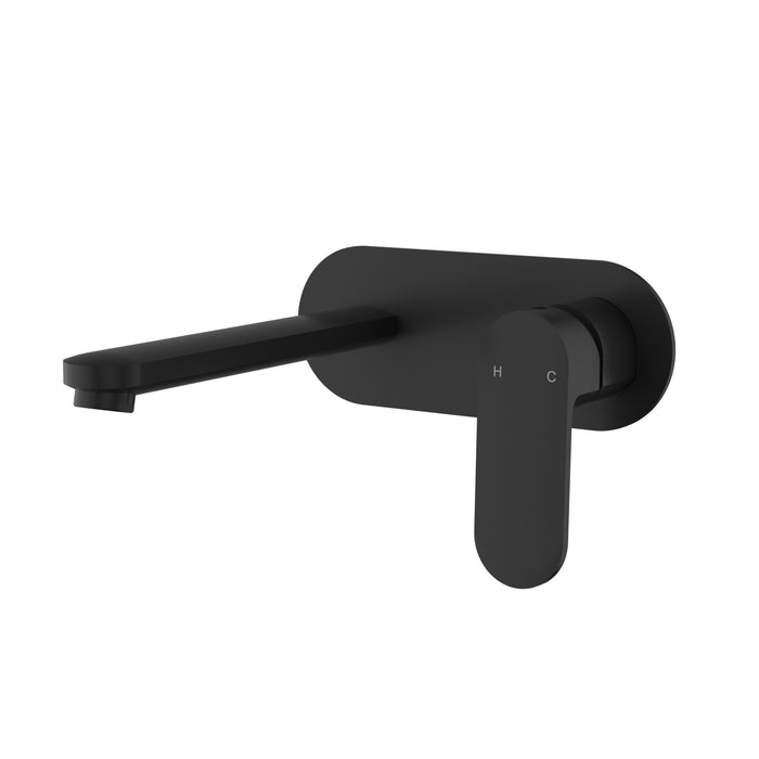 Cora Ellipse Handle Wall Basin Mixer Matt Black