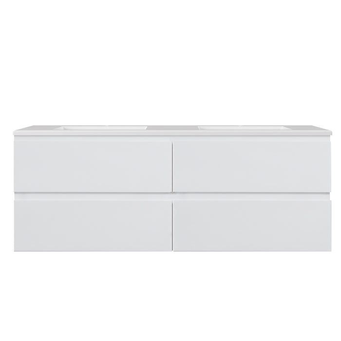 Alpha Wall Hung Double Bowl PVC Vanity Cabinet - Gloss White 1190x455x560