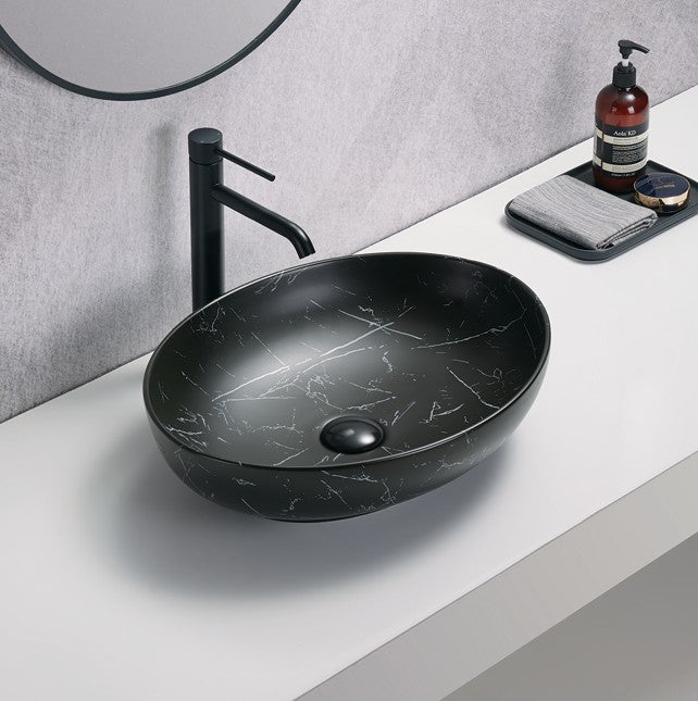 Carey Fine Ceramic Above Counter Basin - Matte Marble Black 520x395