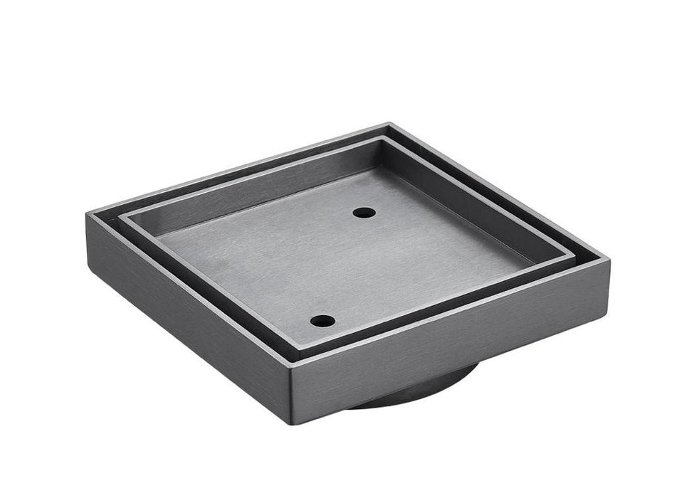 Slim Square Tile Insert Floor Drain - Gun Metal 90mm