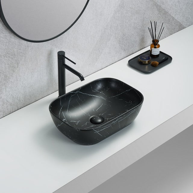 Ellips Fine Ceramic Above counter Basins - Matt Marble Black 460x320