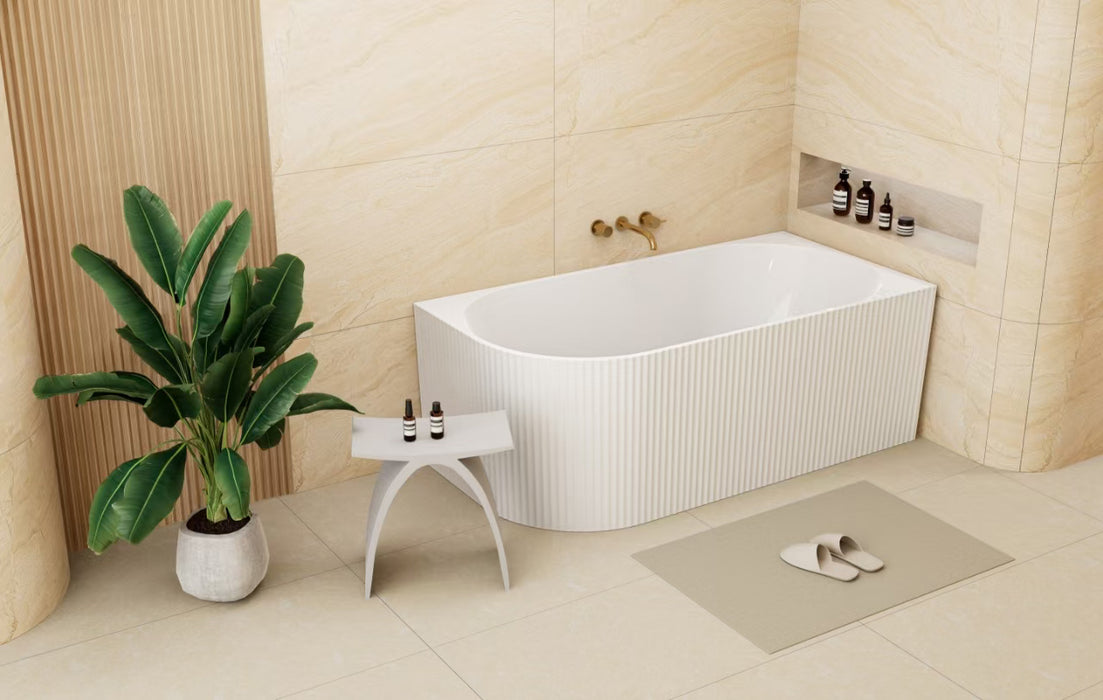 Binge Fluted Skirt Left Hand Corner Bath - Gloss White 1500x750 - None Overflow