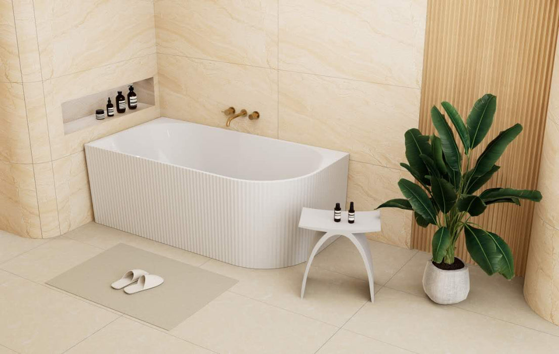 Binge Fluted Skirt Right Hand Corner Bath - Matte White 1500x750