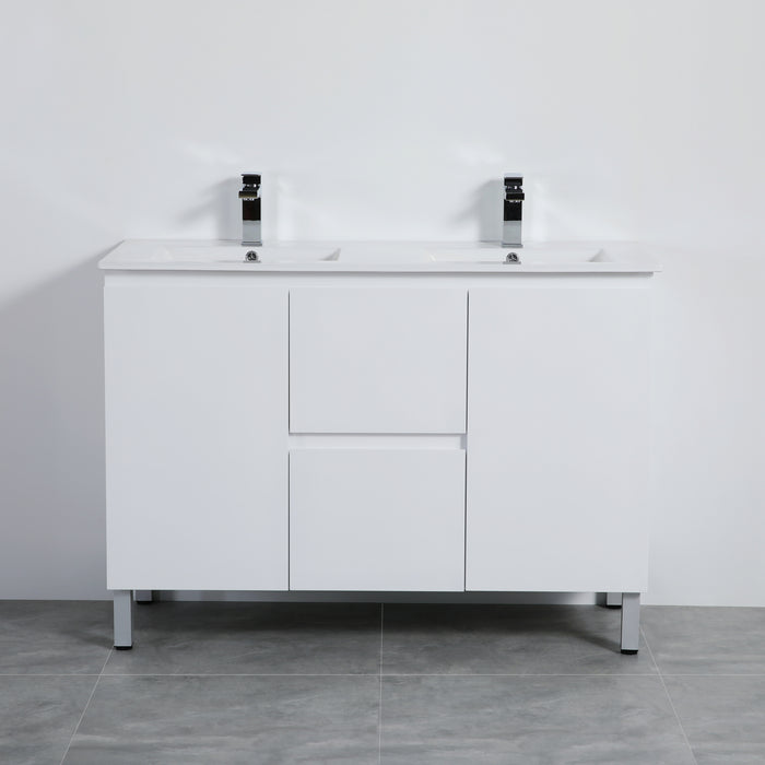 Alpha Free Standing Double Bowl PVC Vanity With Soft Closing - Gloss White 1190x455x860