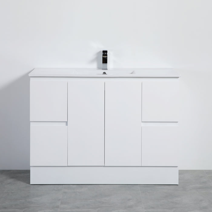 Alpha Free Standing Double Bowl PVC Vanity With Soft Closing With Kickboard - Gloss White 1190x455x860