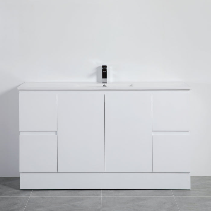 Alpha Free Standing Double Bowl PVC Vanity With Soft Closing With Kickboard - Gloss White 1490x455x860