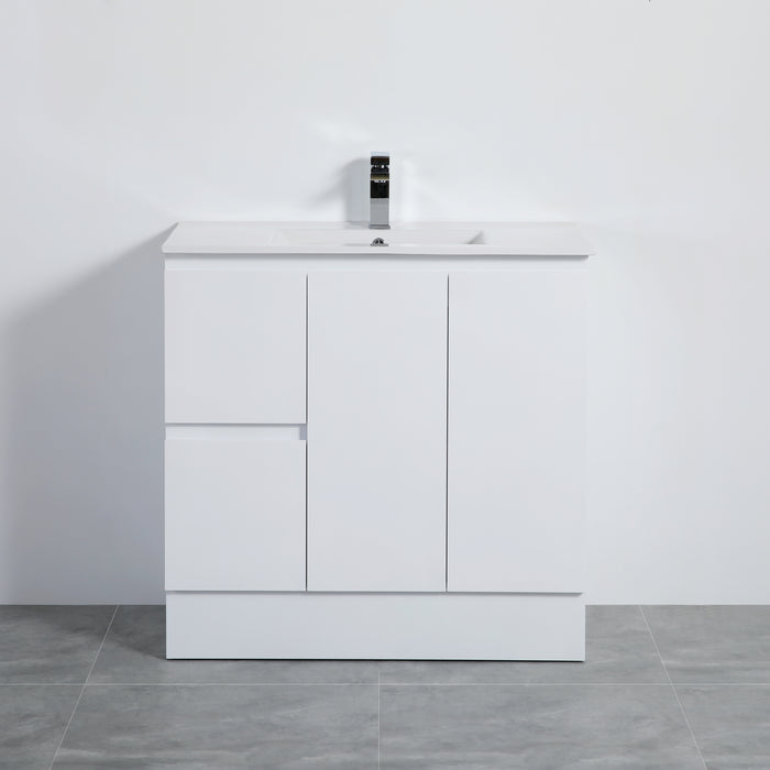 Alpha Left Free Standing PVC Vanity With Soft Closing With Kickboard - Gloss White 890x455x860