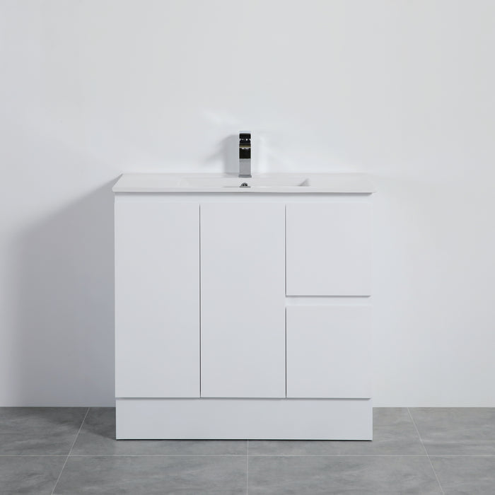 Alpha Right Free Standing PVC Vanity With Soft Closing With Kickboard - Gloss White 890x455x860