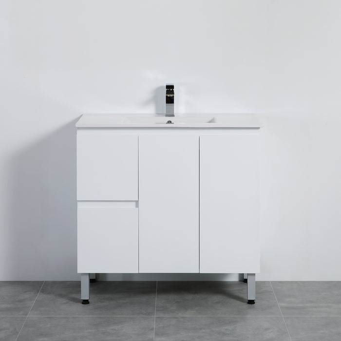 Alpha Left Free Standing PVC Vanity with soft closing - Gloss White 890x455x860