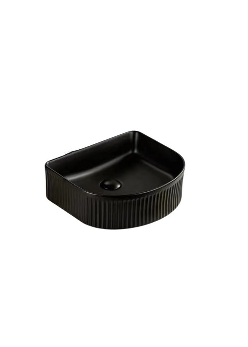 Arco Flueted Fine Ceramic Above Counter Basin - Matte Black 400x350