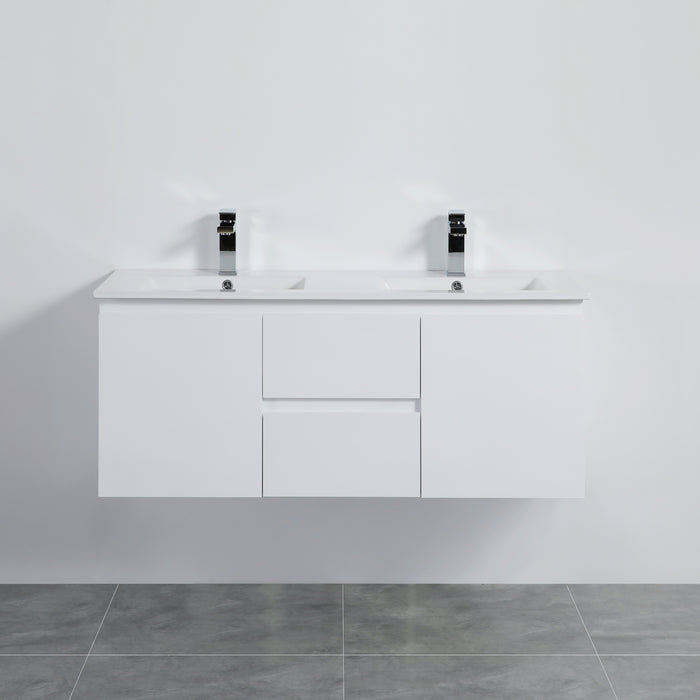Alpha Wall Hung Double Bowl PVC Vanity With Soft Closing - Gloss White 1190x455x480