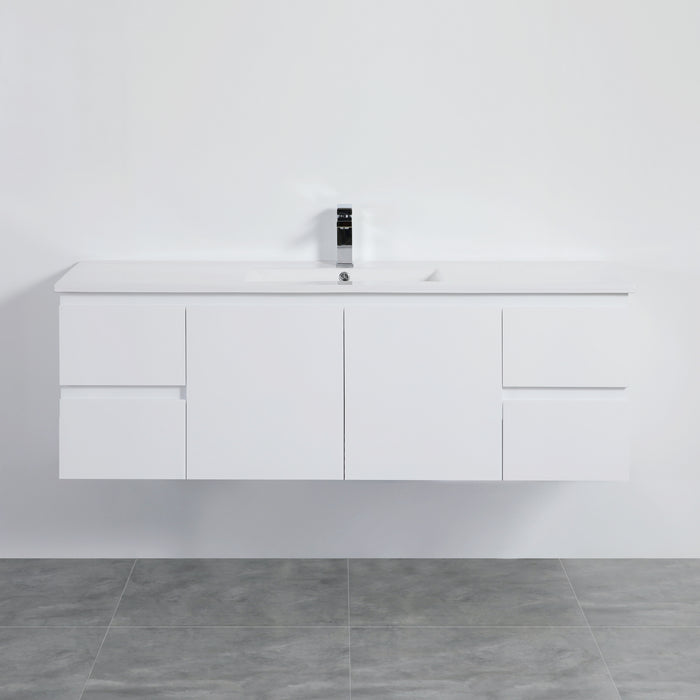 Alpha Wall Hung Double Bowl PVC Vanity With Soft Closing - Gloss White 1490x455x480