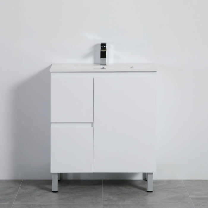 Alpha Left Free Standing PVC Vanity with soft closing - Gloss White 740x455x860