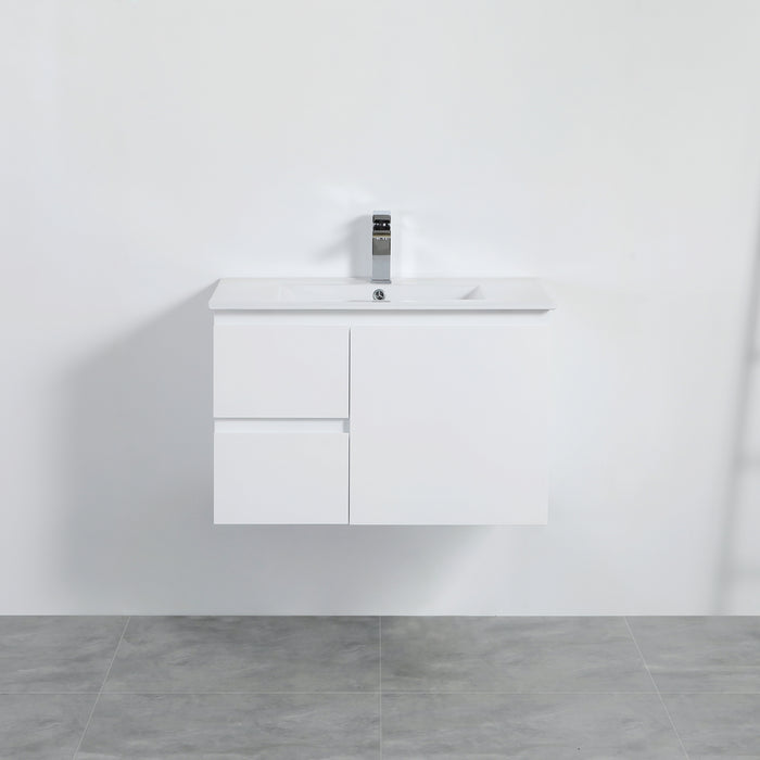 Alpha Left Wall Hung PVC Vanity With Soft Closing - Gloss White 740x455x480