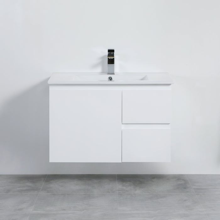 Alpha Right Wall Hung PVC Vanity With Soft Closing - Gloss White 740x455x480