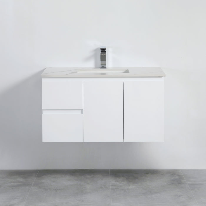 Alpha Left Wall Hung PVC Vanity With Soft Closing - Gloss White 890x455x480