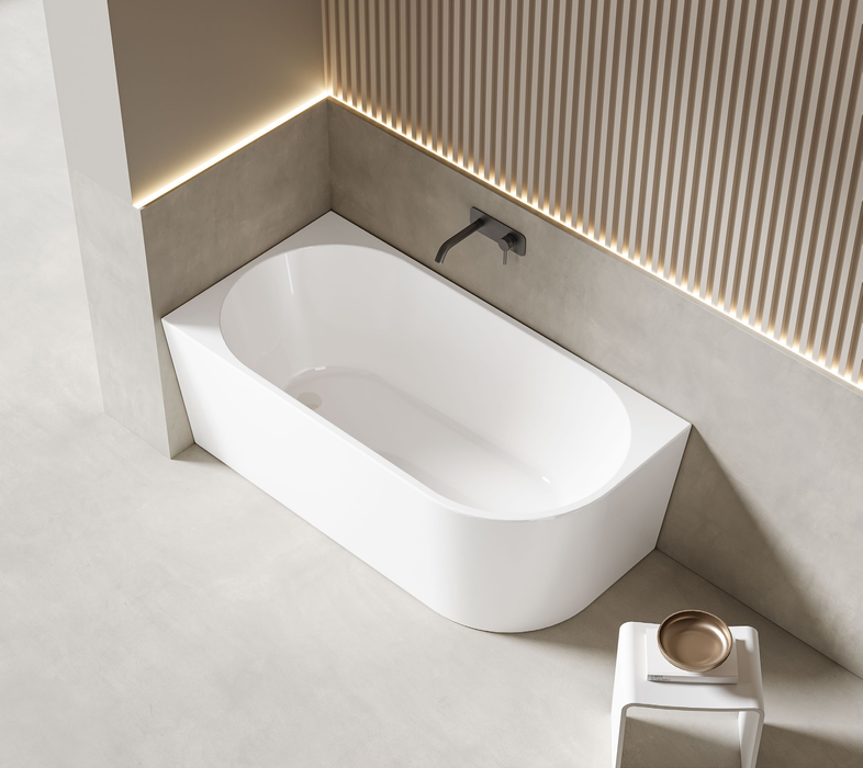 BINGIE Overflow Right Hand Corner Skirt Bath - Matte White 1400x750