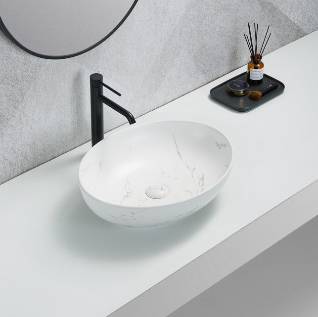Carey Fine Ceramic Above Counter Basin - Matte Carrara White 520x395
