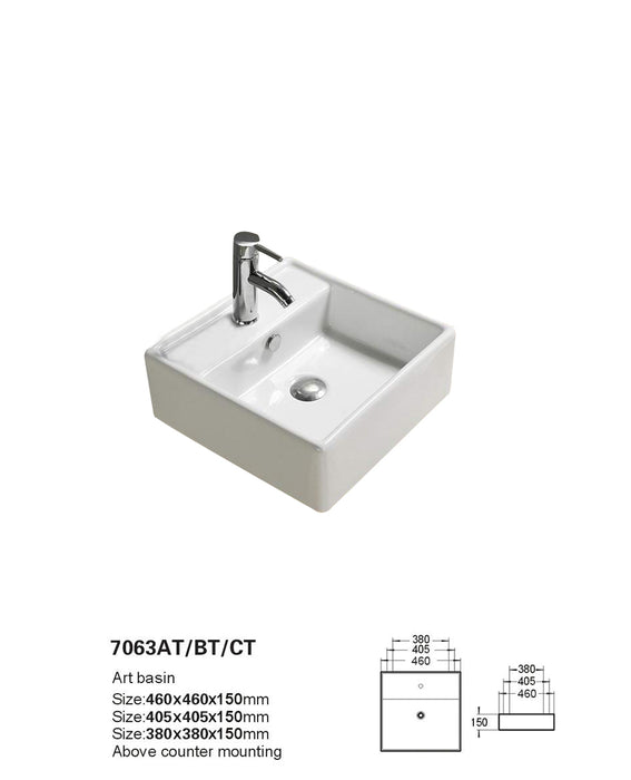 Crete Fine Ceramic Wall Hung /Above Basin - Gloss white 460x460