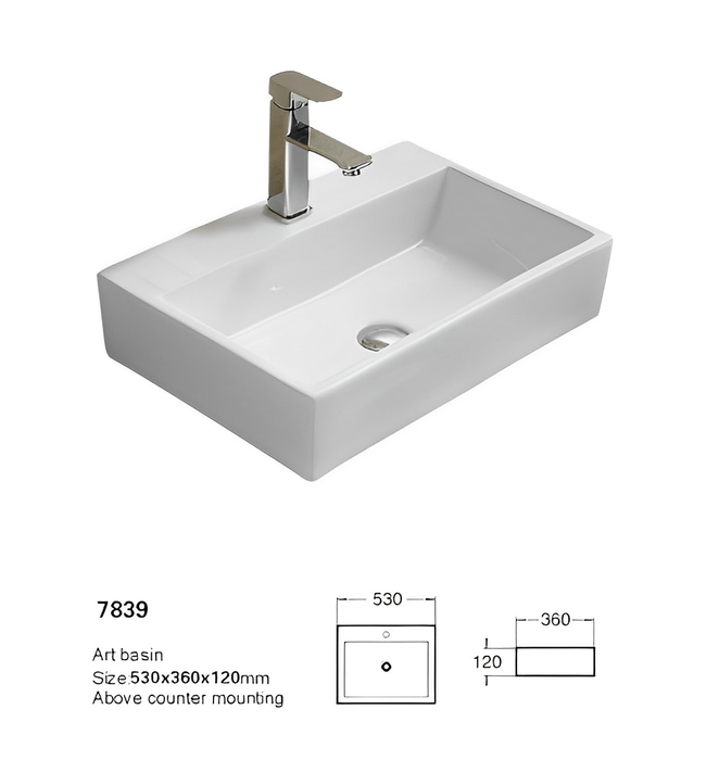 Crete Fine Ceramic Wall Hung /Above Basin - Gloss white 530x360