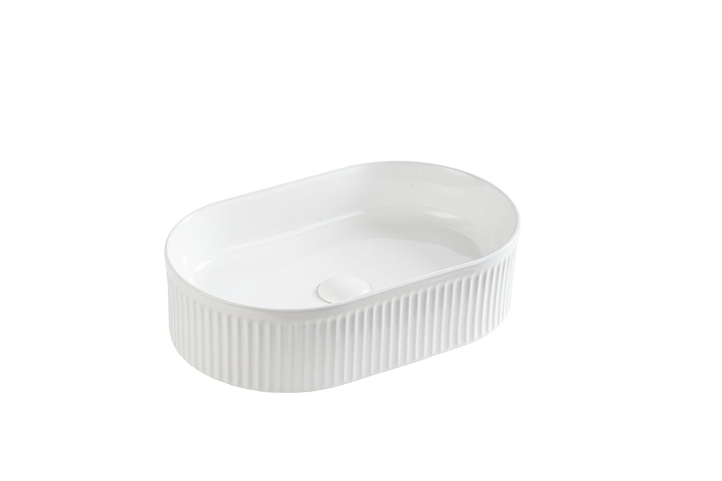Ellips Fluted Fine Ceramic Above Counter Basin - Gloss White 490x310