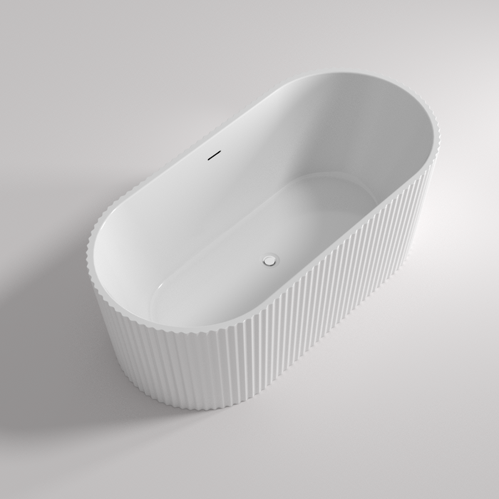 Agena Fluted Acrylic Free-Standing Bath with Overflow - Matte White 1500x750