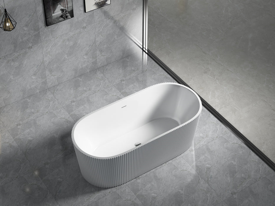 Agena Fluted Acrylic Free-Standing Bath with Overflow - Matte White 1705x805