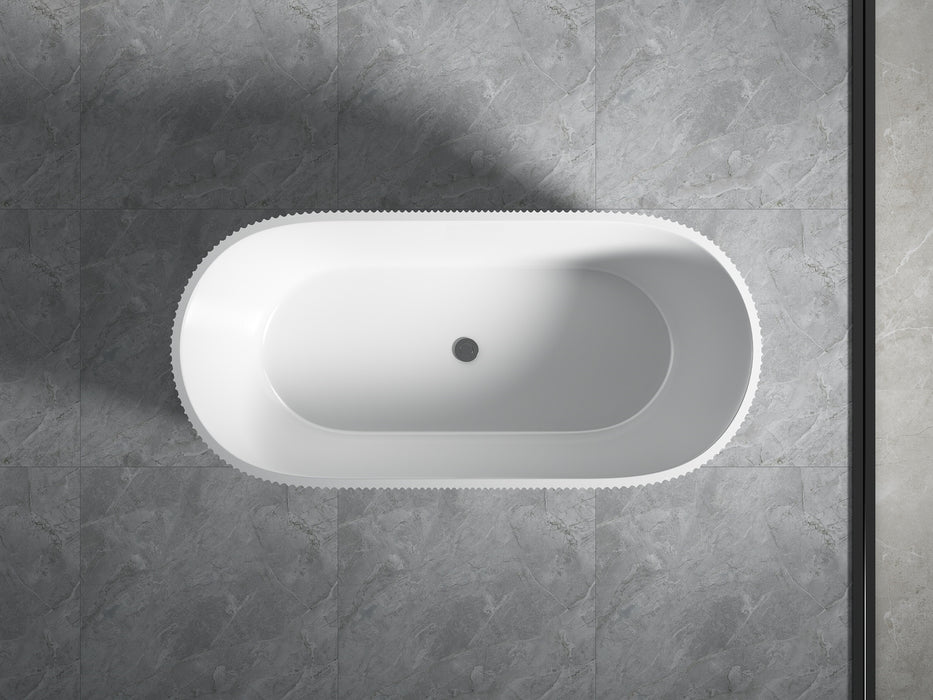 Agena Fluted Acrylic Free-Standing Bath with Overflow - Gloss White 1500x750