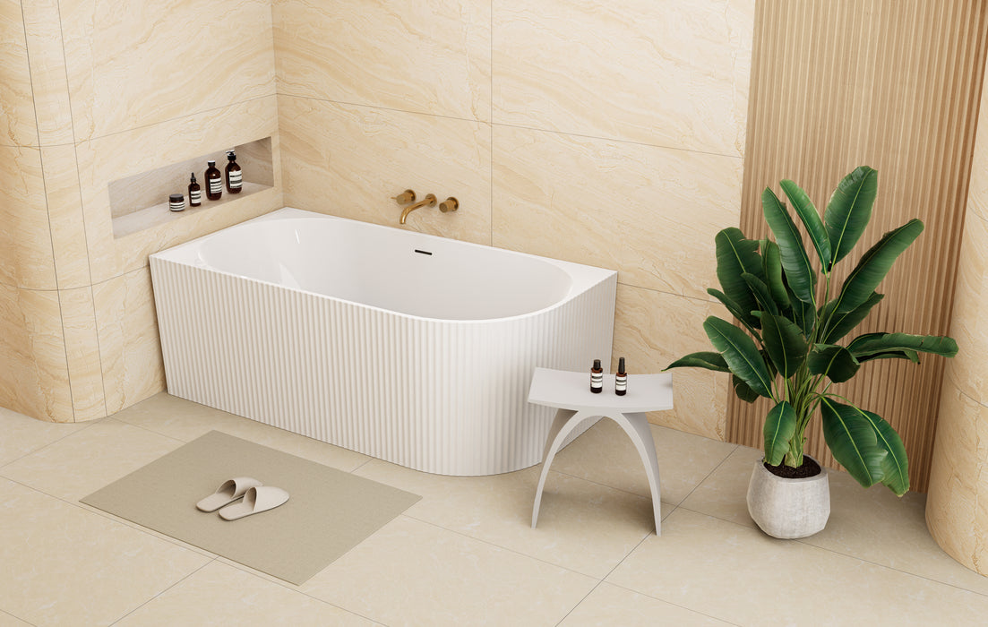 Binge Fluted Skirt Overflow Left Hand Corner Bath - Gloss White 1705x790