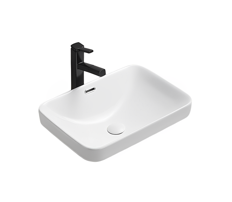 Kliff Fine Ceramic Insert Basin with Overflow - Gloss White 455x334