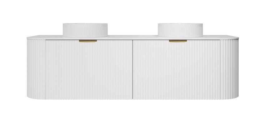 Agena Modern Double Bowl Fluted Wall Hung PVC Cabinet 1490x493x470