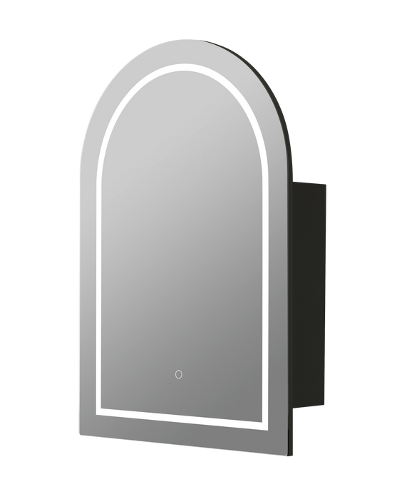Allison Arch LED Shaving Cabinets - Matte Black 600x900