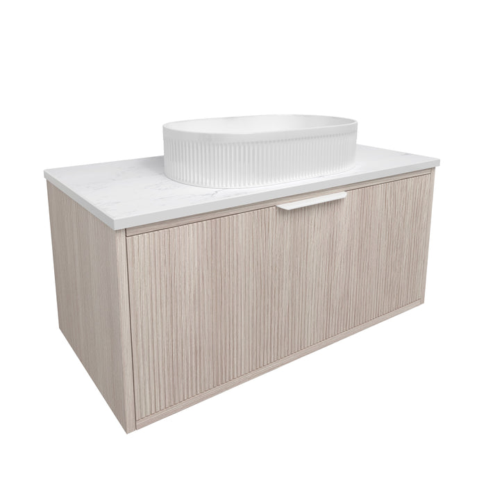 Kliff Fluted Wood Grain Vanity - Cabinet Only Coastal Oak 890 x 455 x 400mm