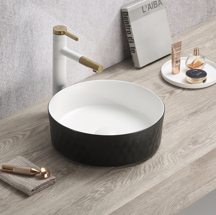 Ollia Diamond Fine Ceramic Above Counter Basin - Matt Black White 360x360