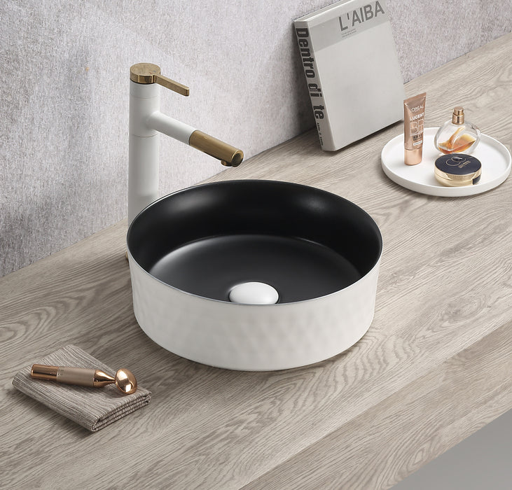 Ollia Diamond Fine Ceramic Above Counter Basin - Matt White Black 360x360