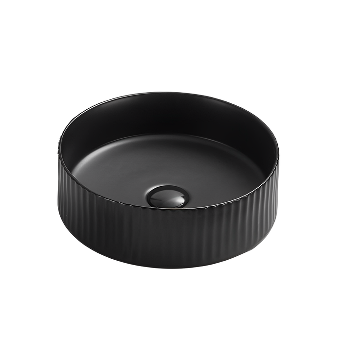 Olley Fine Ceramic Fluted Art Basin - Matte Black