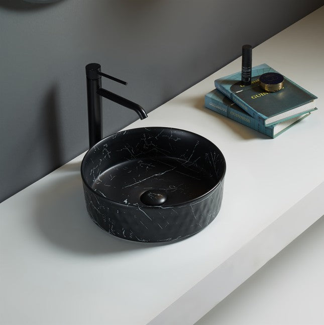 Ollia Fine Ceramic Above Counter Basin - Matte Carrara Black 360x360