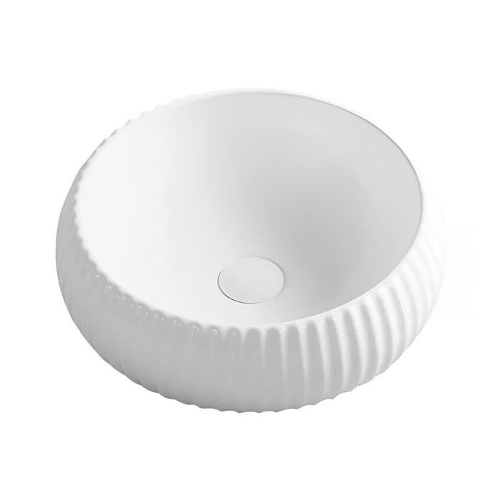 Oran Fine Ceramic Fluted Art Basin - Gloss White 400x400