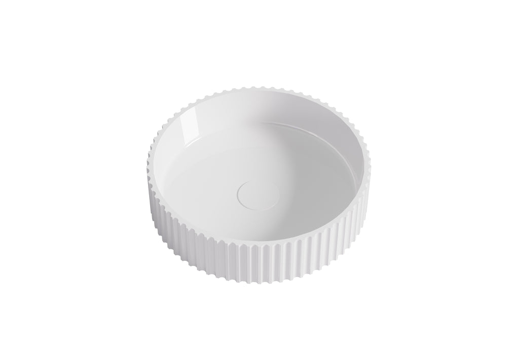 Olley Fluted Solid Surface Above Counter Basin - Gloss White 400x400