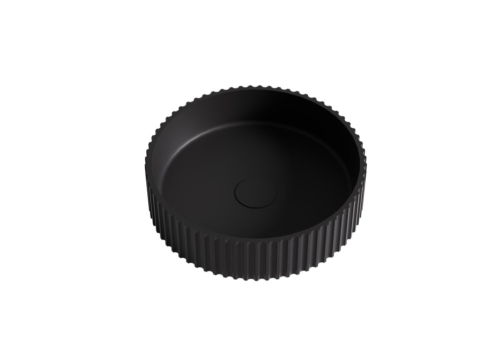 Olley Fluted Solid Surface Above Counter Basin - Matte Black 400x400