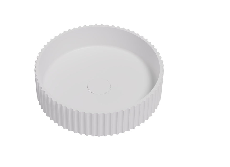 Olley Fluted Solid Surface Above Counter Basin - Matte White 400x400
