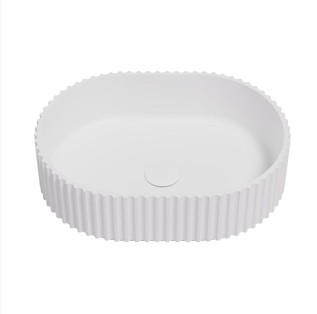 Ellips Fluted Solid Surface Above Counter Basin - Gloss White 480x345