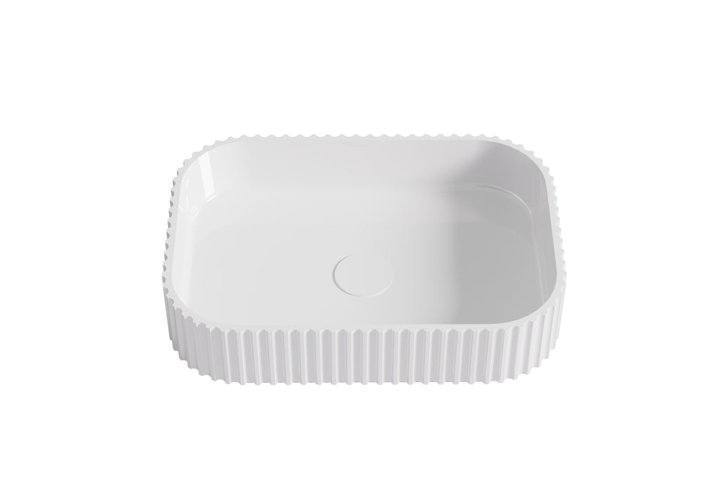 Japser Fluted Solid Surface Above Counter Basin - Gloss White 500x350