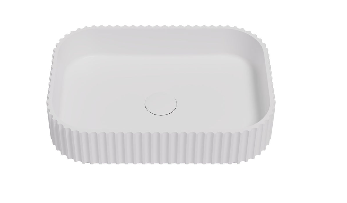 Japser Fluted Solid Surface Above Counter Basin - Matte White 500x350