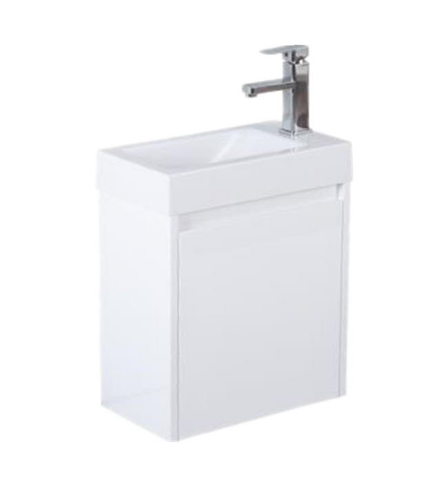 Alpha Wall Hung Mini-PVC Vanity With Soft Closing Finger Pull Door - Gloss White 450x244x860