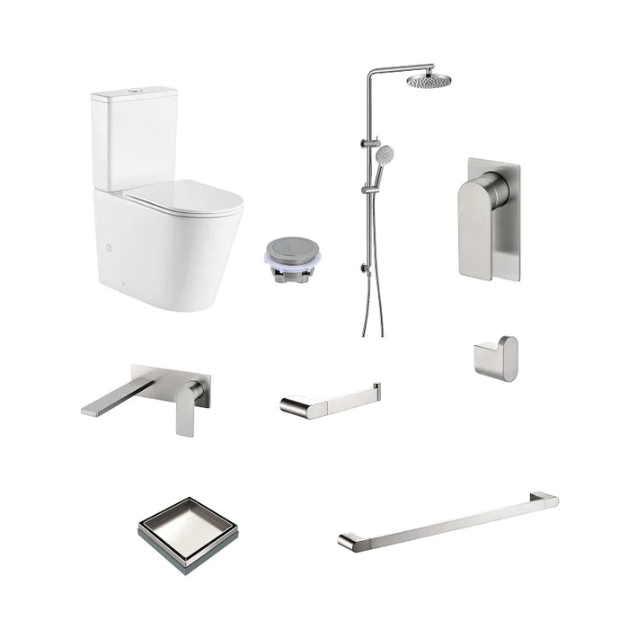 Ruki Wall Basin Mixer Bathroom Package - Brushed Nickel