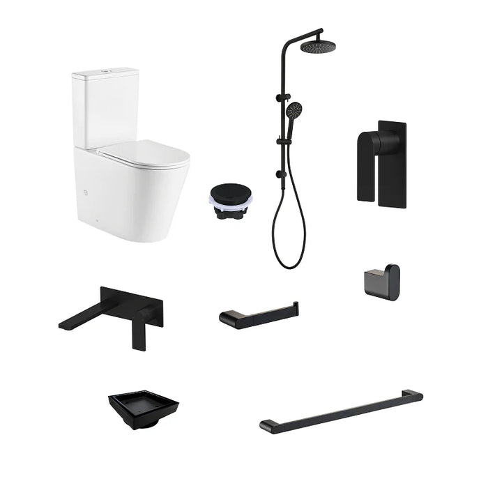 Ruki Wall Basin Mixer Bathroom Package - Matte Black